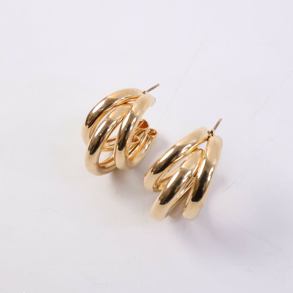 Gold Plated Multi Layer Hoop Earrings – Stylish Chunky Design