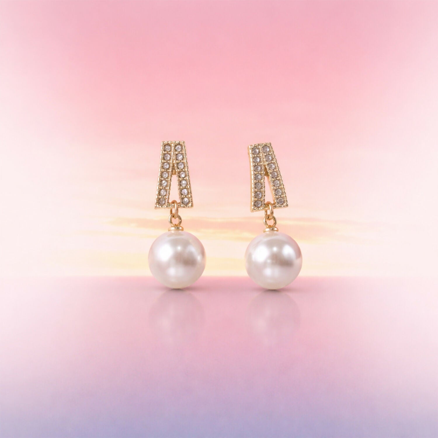 White Pearl Drop Earrings – Gold Plated Crystal Studs