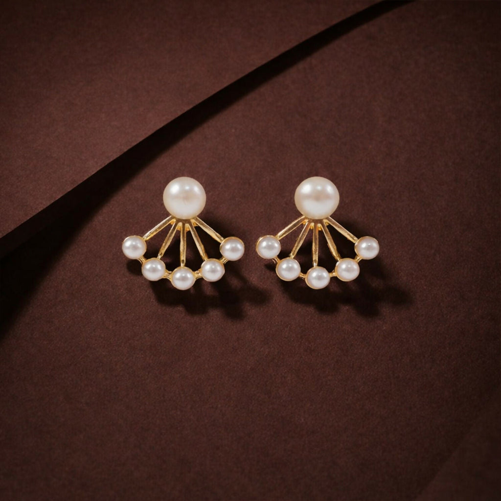 Pearl Stud Earrings – Elegant Korean Fan Design for Women