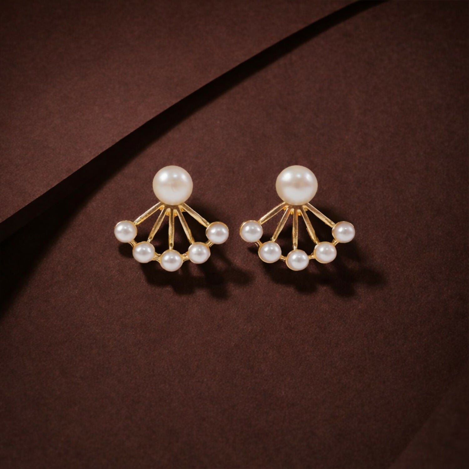 Pearl Stud Earrings – Elegant Korean Fan Design for Women