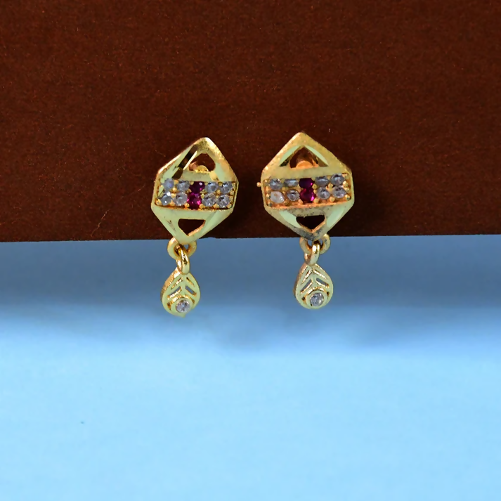 Gold Geometric Earrings – Elegant Sparkling Stones with Drop Charm
