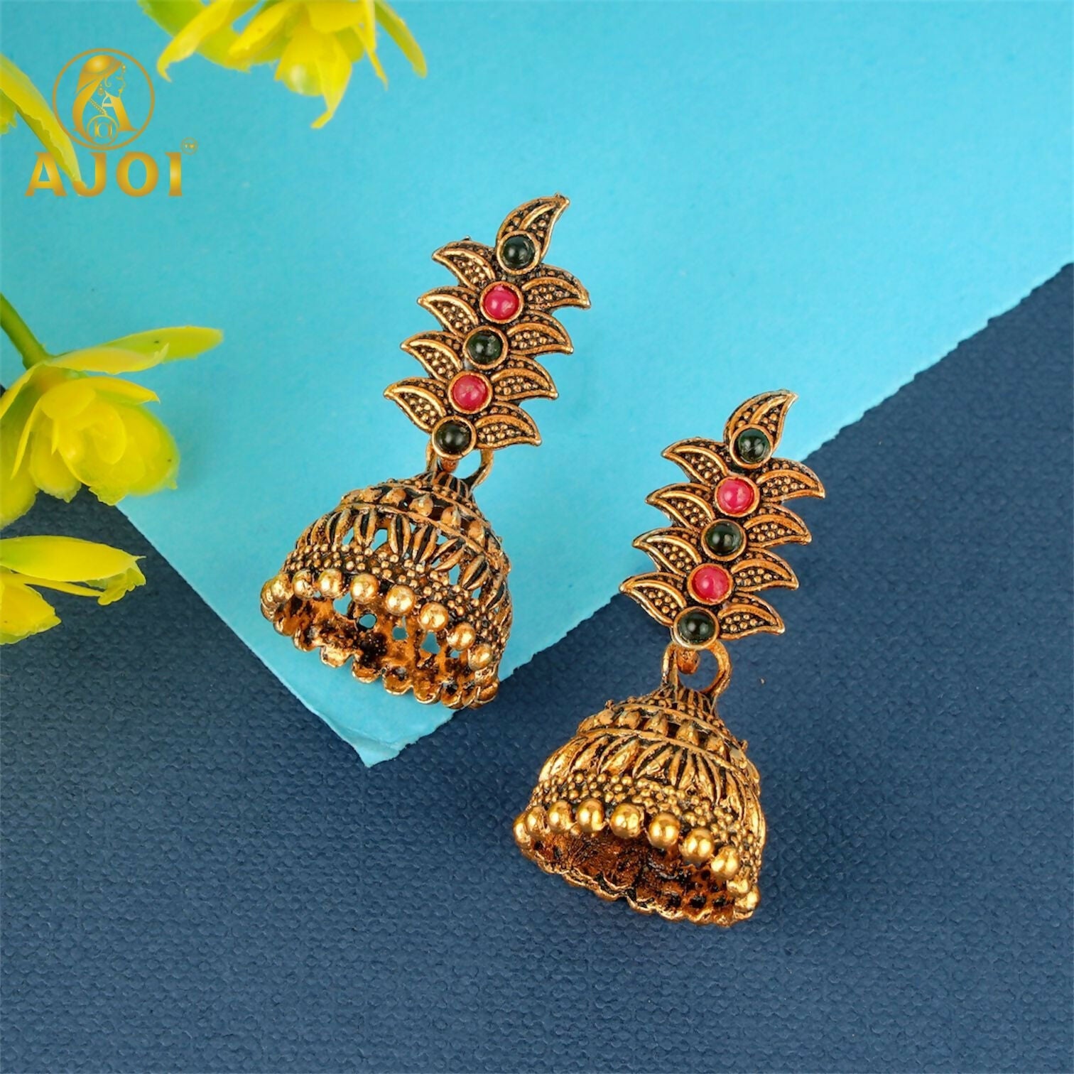 Temple Jhumka Earrings Set – Traditional Antique Gold-Plated Combo of 5
