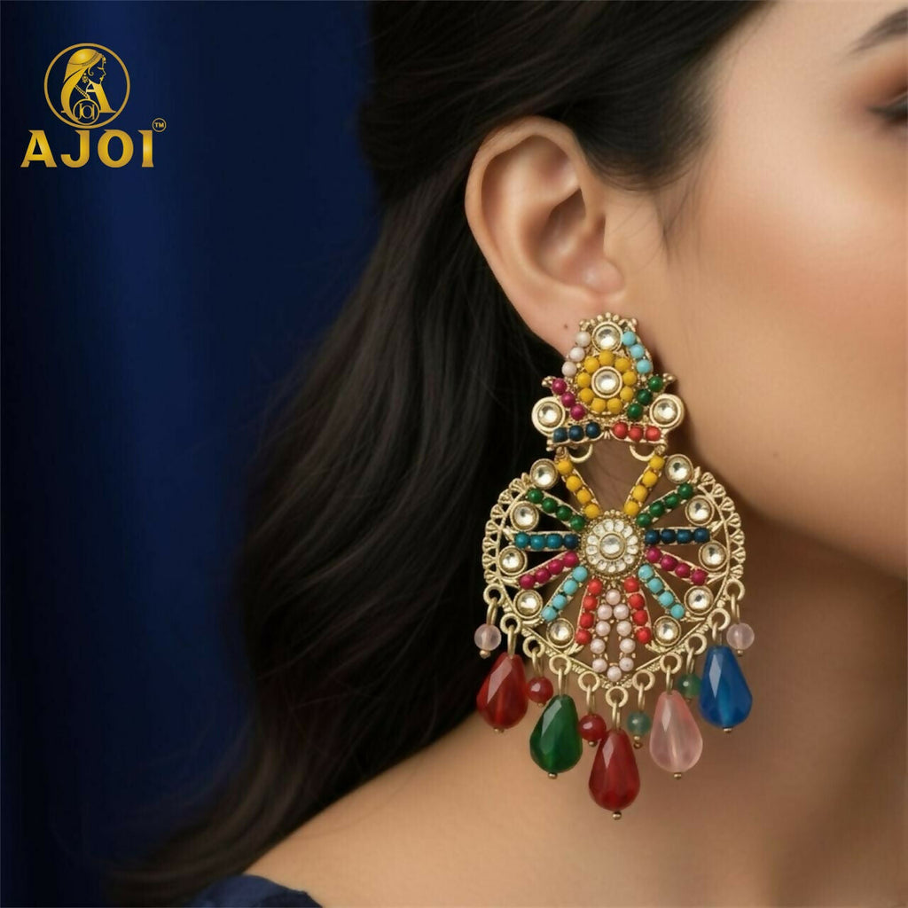Multicolor Teardrop Hanging Earrings – Handcrafted Statement Jewelry