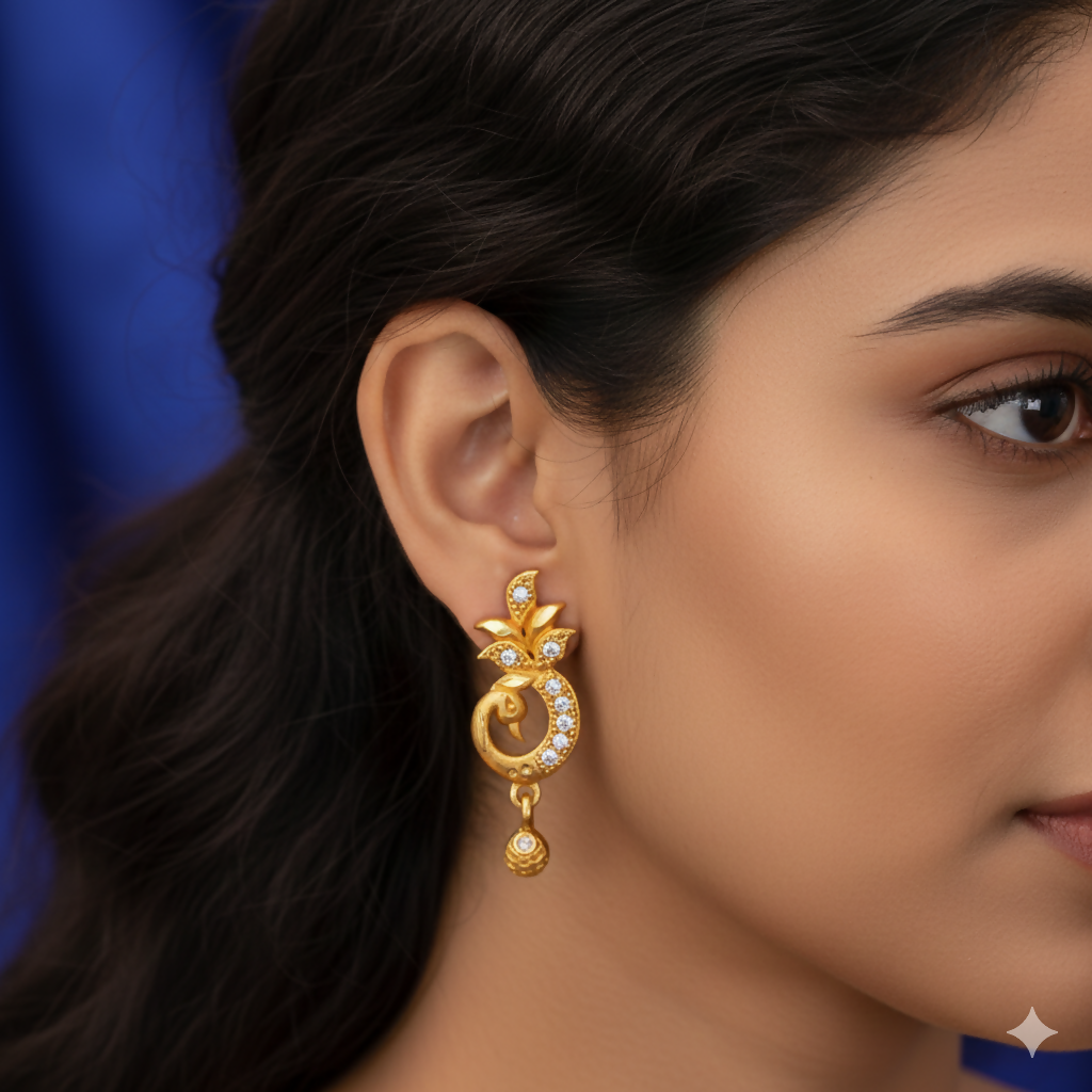 Gold-Plated Peacock Drop Earrings – Elegant Traditional Design