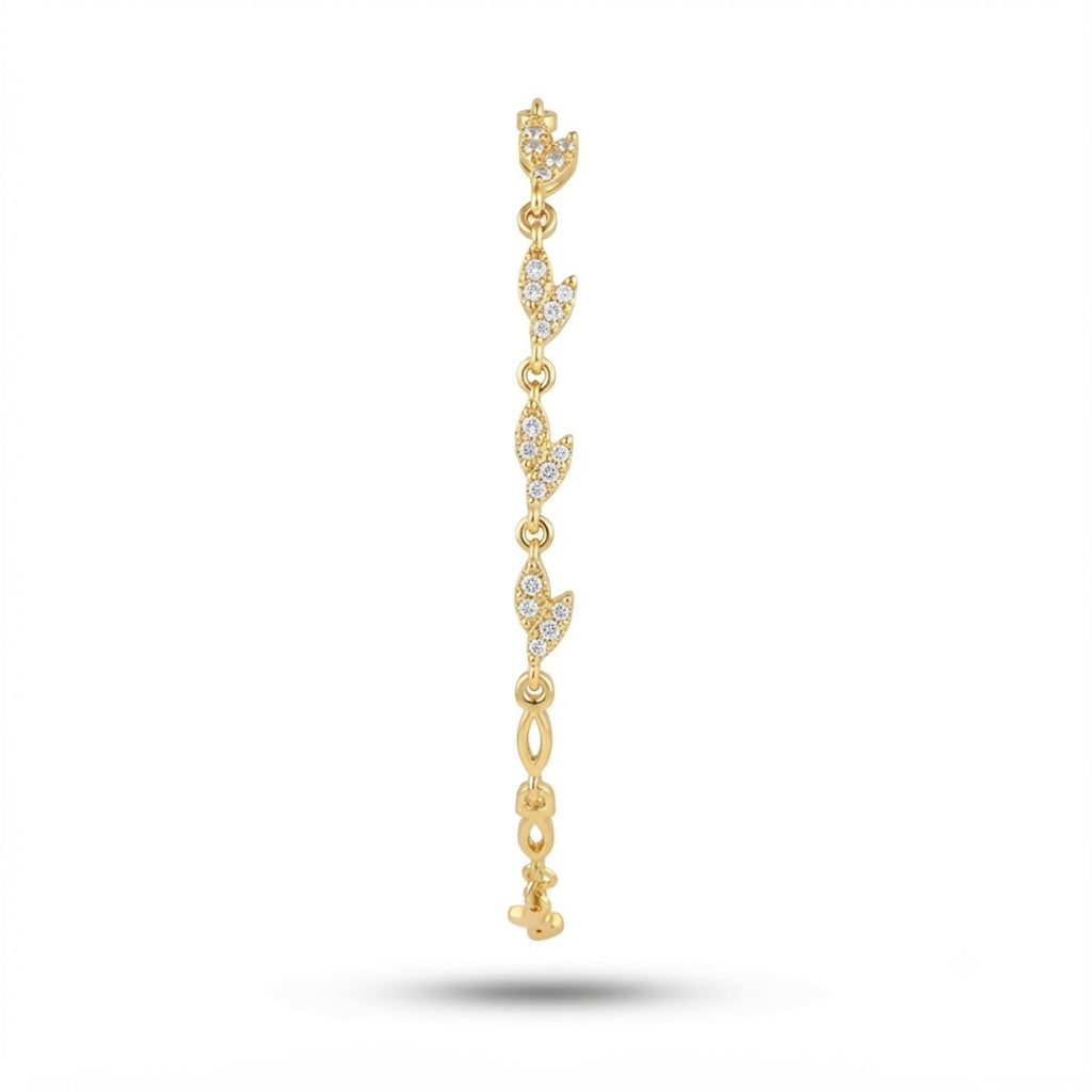 Delicate Gold-Tone Three Leaf Bracelet with Crystal Accents and Adjustable Chain