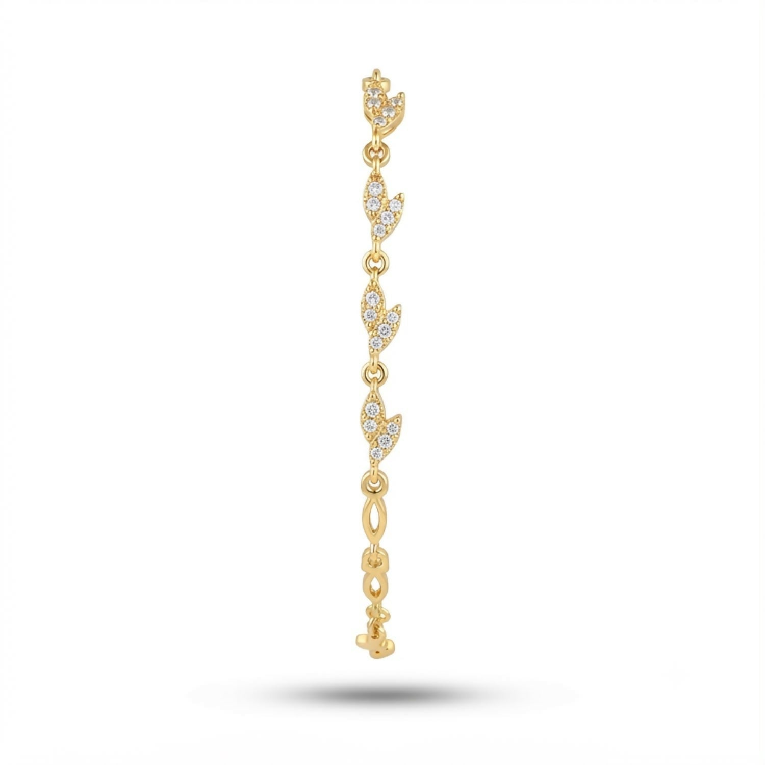 Delicate Gold-Tone Three Leaf Bracelet with Crystal Accents and Adjustable Chain