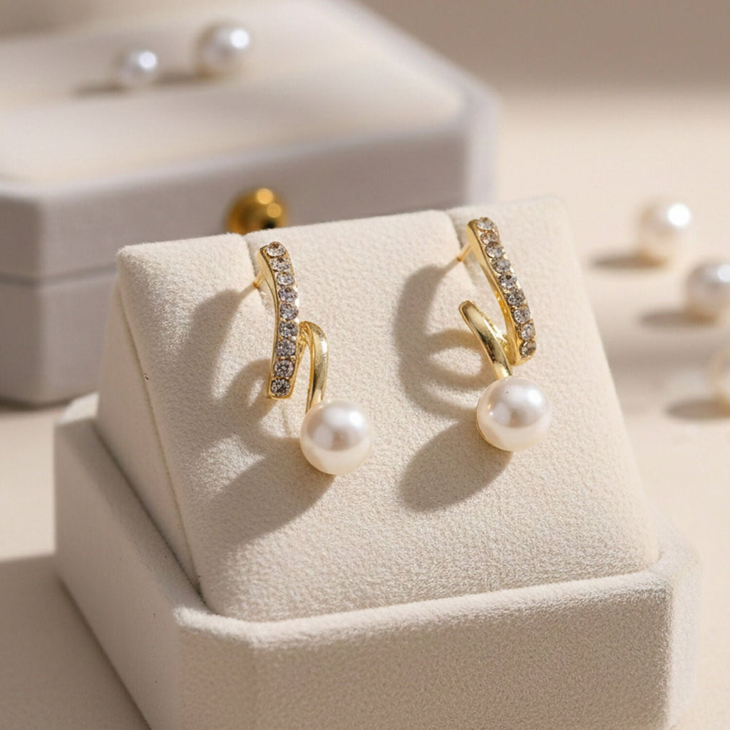 Gold Pearl Drop Earrings for Women – Elegant Korean Style
