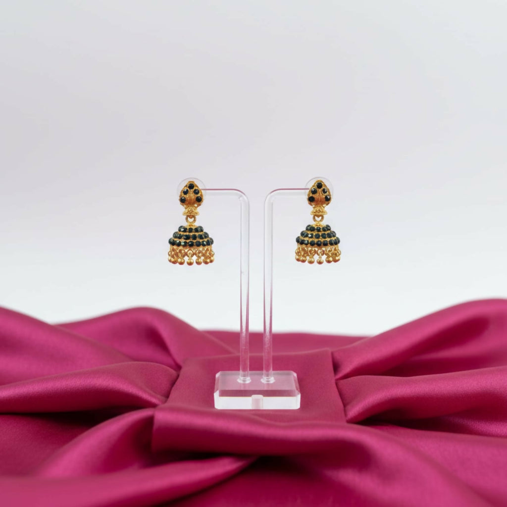 Golden Jhumka Earrings – Antique Style with Enamel Detailing