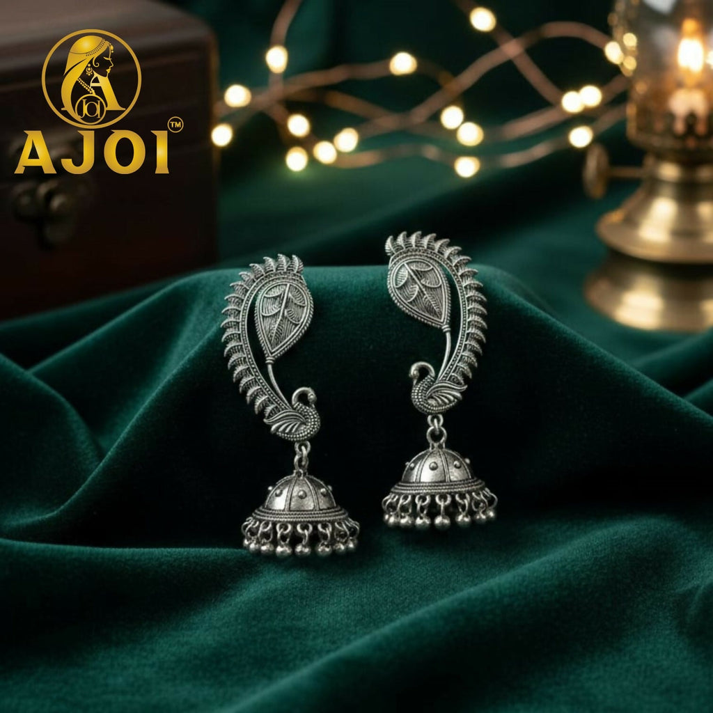 Peacock Jhumka Silver Earrings – Handcrafted Heritage Design