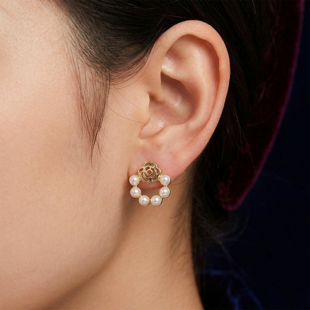 Pearl Wreath Studs – Delicate Rose Gold Design for Women