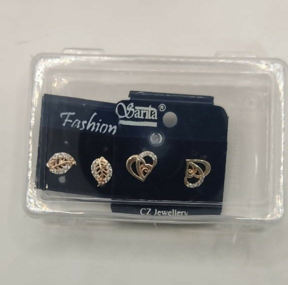 Gold Plated Stud Earrings Combo – Heart & Leaf Designs Pack
