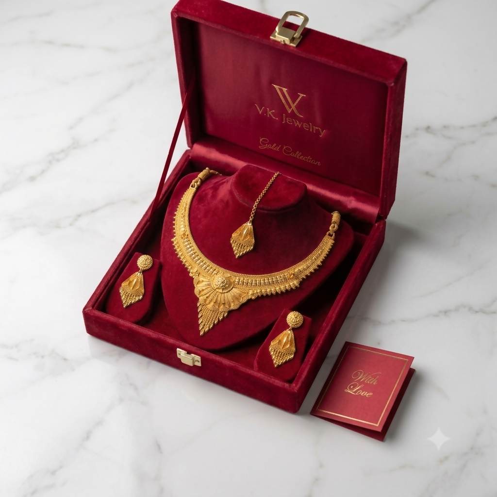 1 Gram Gold Plated Solid Hasali Temple Jewellery Necklace Set with Matching Earrings for Women