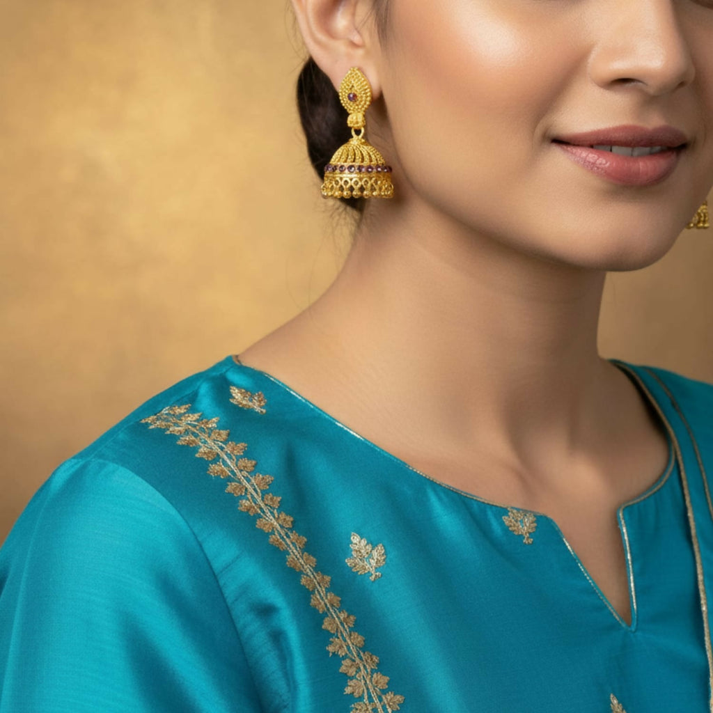 Golden Jhumka Earrings – Elegant Wedding & Festive Jewelry