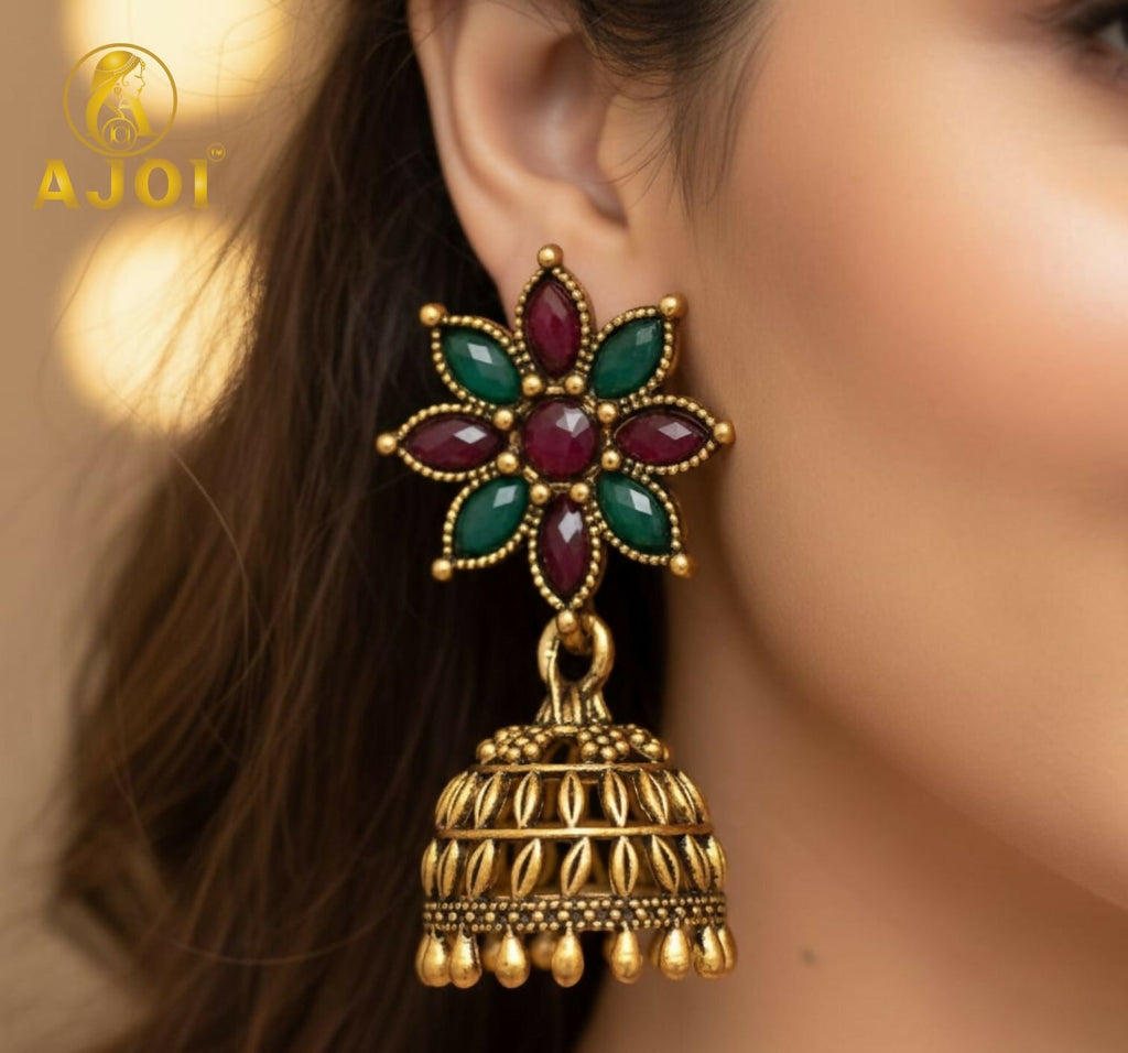 Royal Heritage Stud Earrings – Elegant Ethnic Jhumka Combo