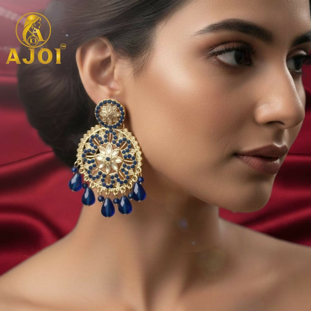 Blue Floral Statement Earrings – Elegant royal blue design for special occasions