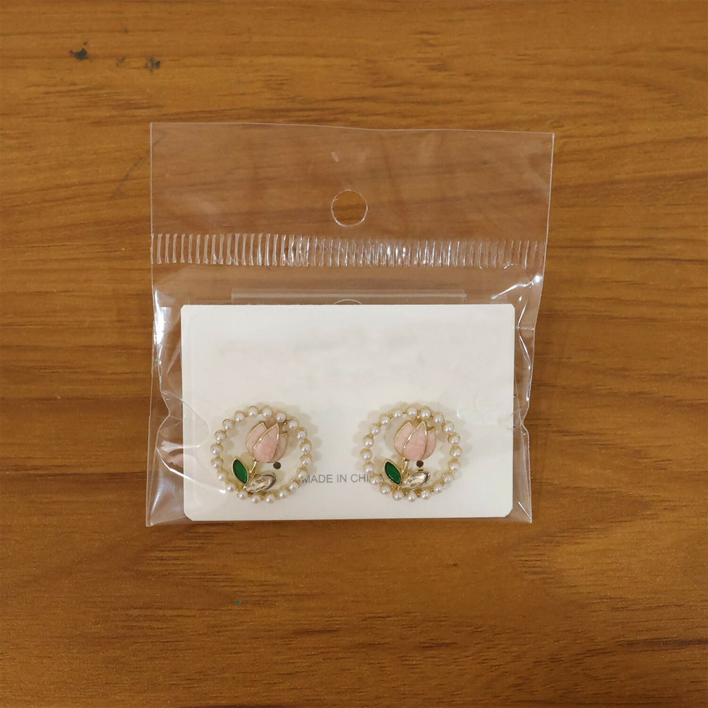 Korean Pearl Floral Stud Earrings – Elegant Rose Design