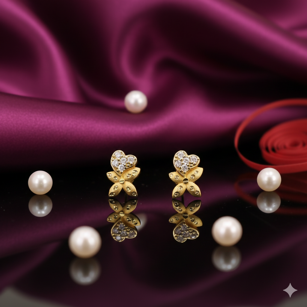 Gold Butterfly Diamond Stud Earrings – Elegant Heart Design