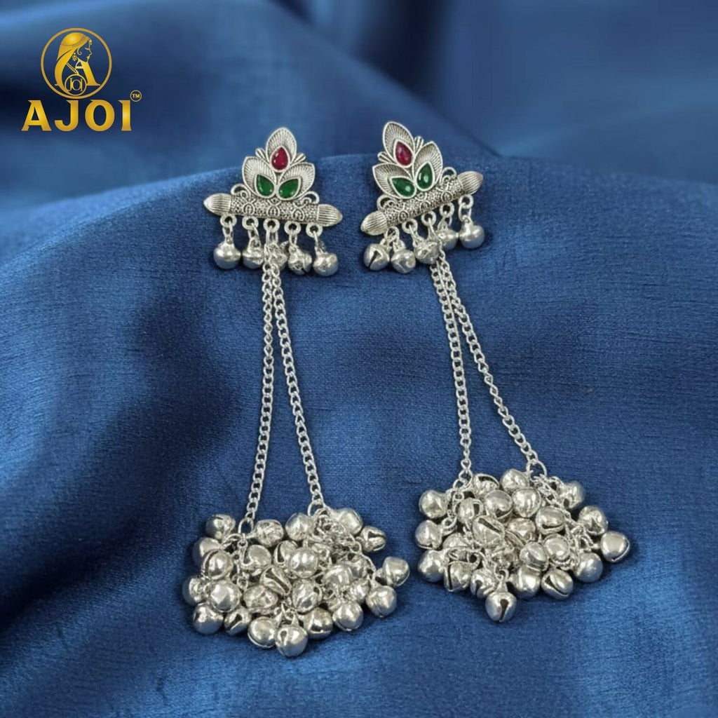 Oxidised Silver Ghungroo Earrings – Traditional Festive Statement