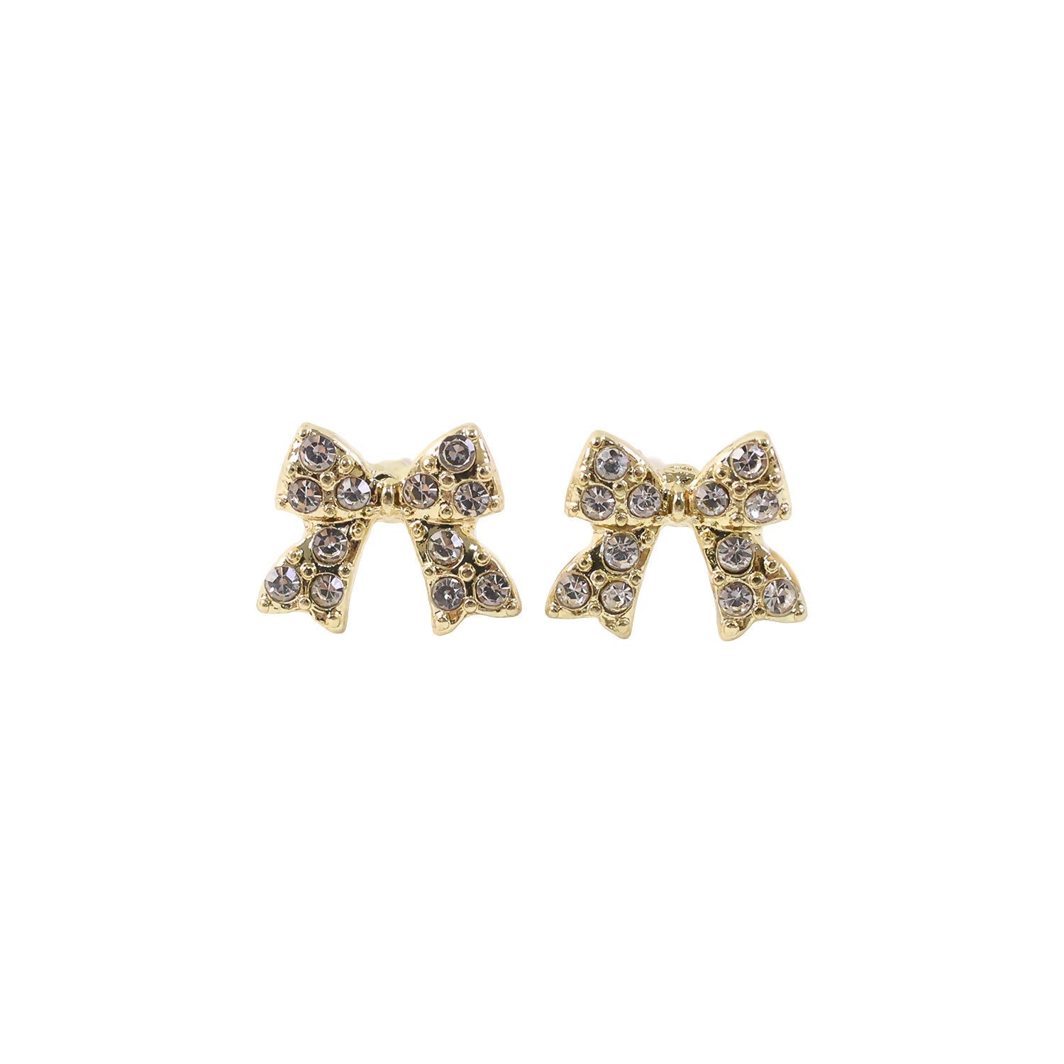 Crystal Bow Stud Earrings – Elegant Gold Plated Rhinestone Design