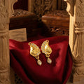 Peacock Earrings – Gold Finish with Stone Drop Accent