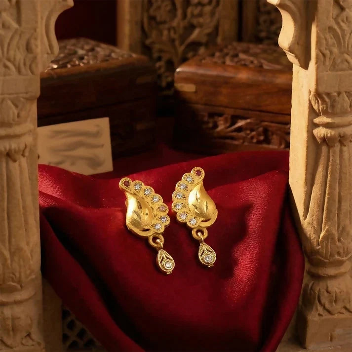 Peacock Earrings – Gold Finish with Stone Drop Accent