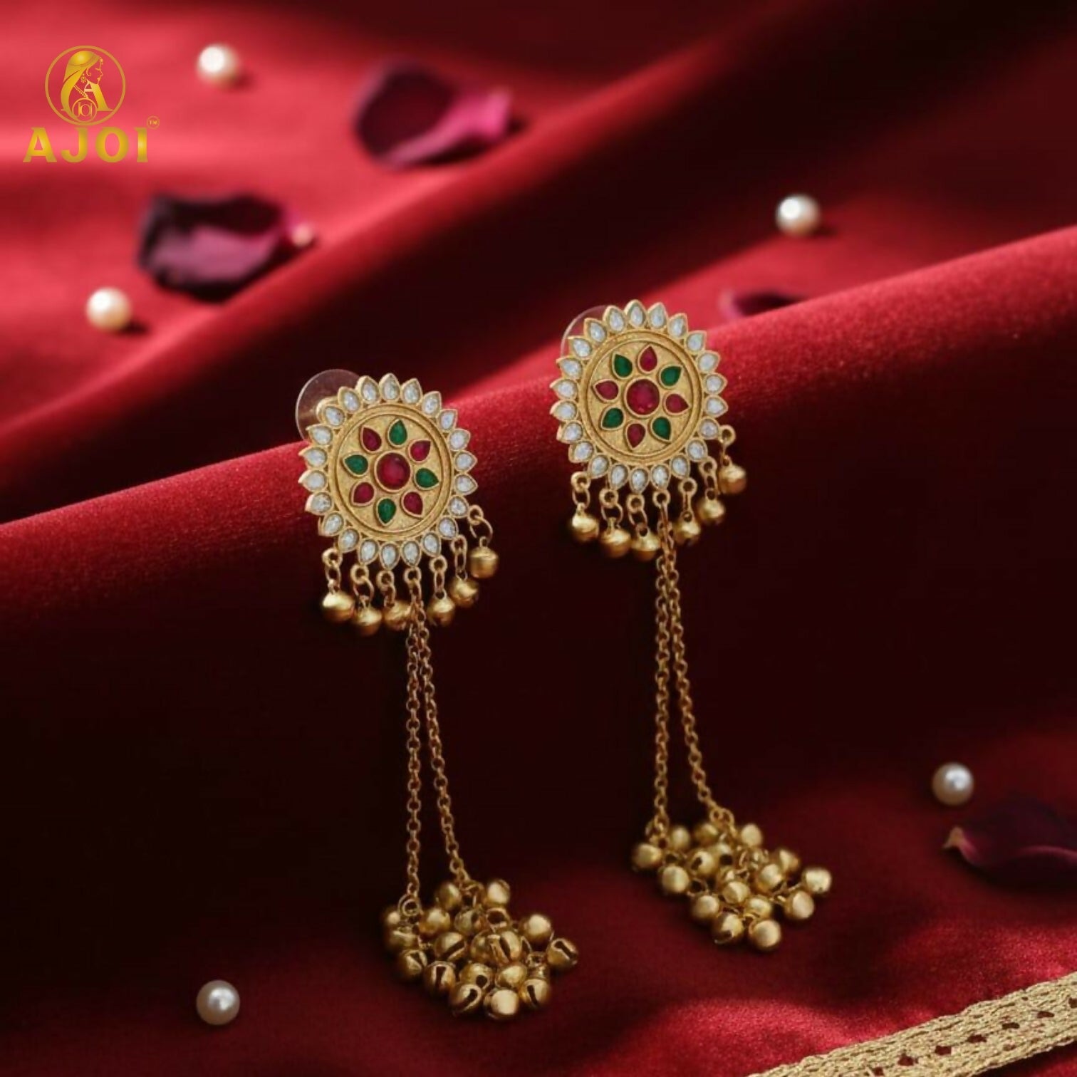 Kashmiri Jhumka Earrings – Royal Kundan & Pearl Tassel Design
