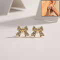 Crystal Bow Stud Earrings – Elegant Gold Plated Rhinestone Design