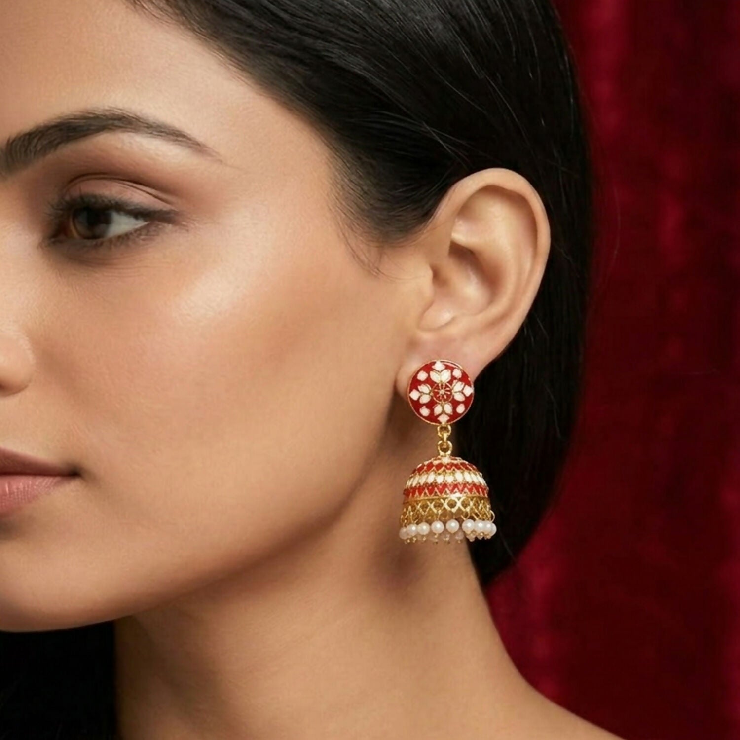 Jhumka Earrings – Elegant Pearl Bead Detailing for Festive Looks