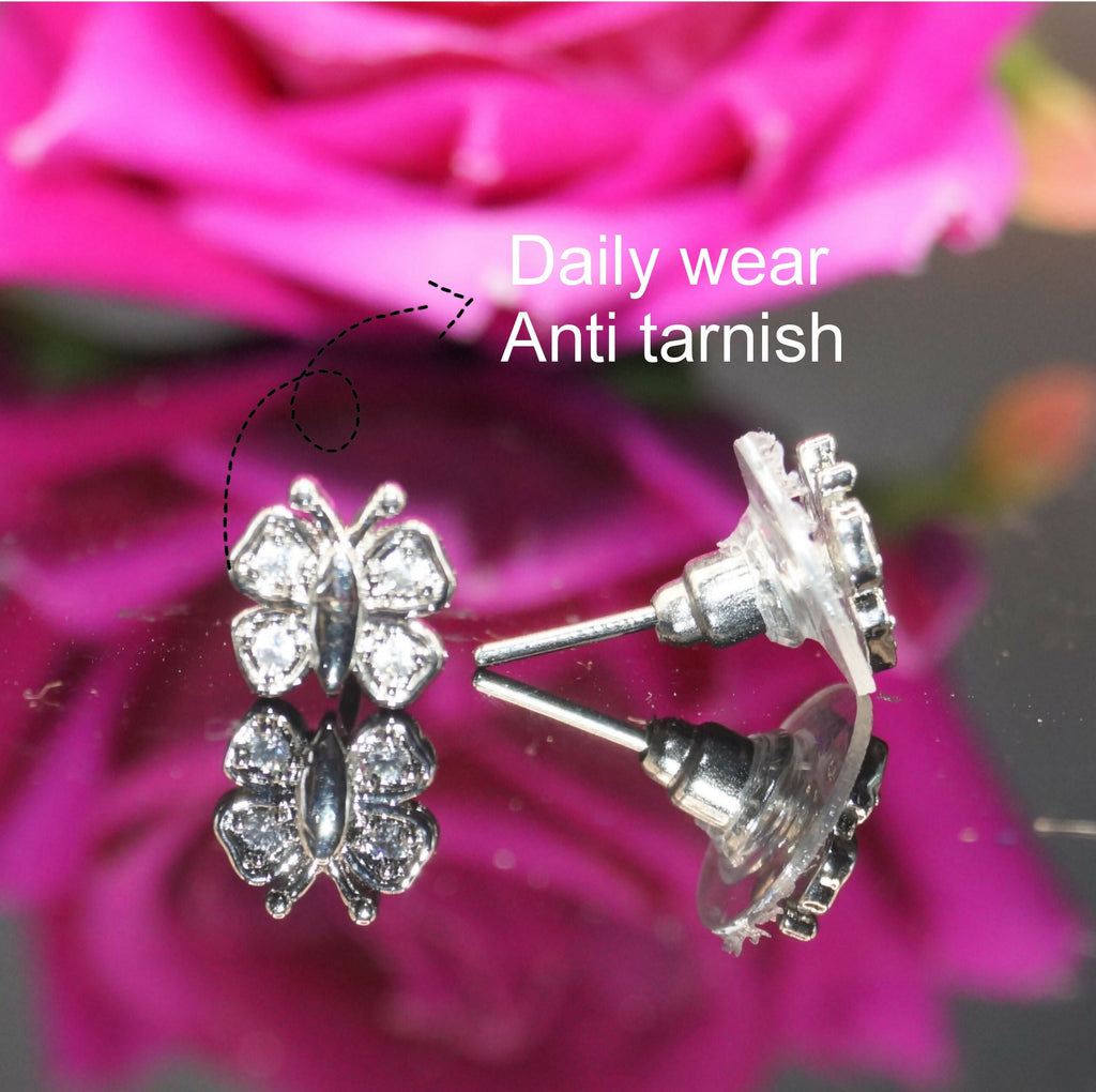 Diamond Butterfly Stud Earrings – Elegant Sterling Silver Jewelry