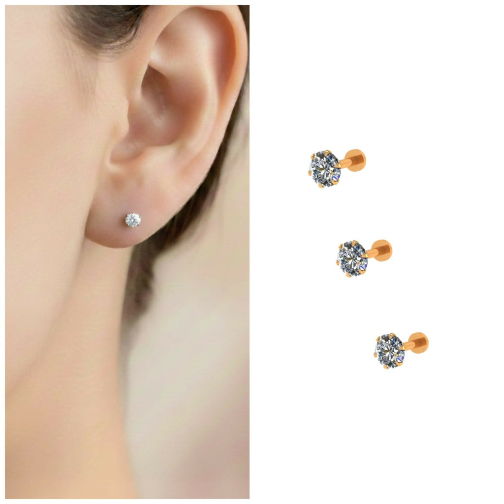 Gold Plated AD Flat Back Stud Earring – Secure & Comfortable Combo Pack