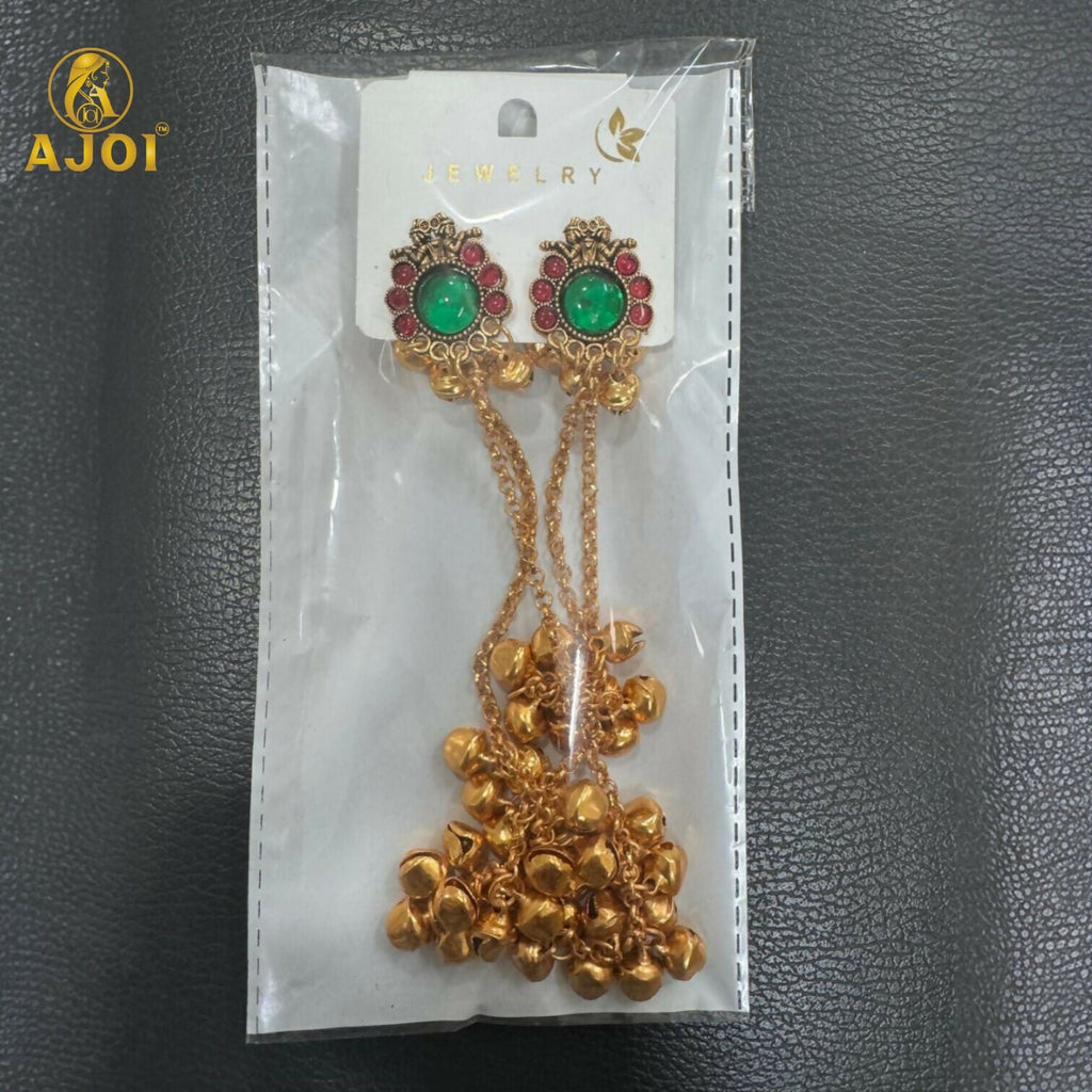 Kashmiri Gold-Plated Ear Cuff Earrings with Emerald & Ruby