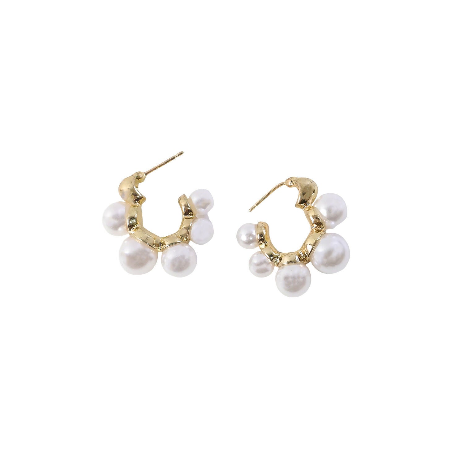 Pearl Cluster Hoop Earrings – Korean Style Gold Plated Jewellery