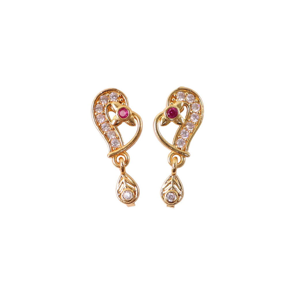 Gold Paisley Drop Earrings with Ruby Accent – Elegant Festive Jewellery