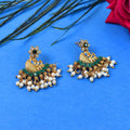 Peacock Design American Diamond Pearl Earrings – Elegant Gold Polish
