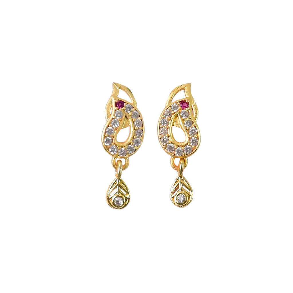 Paisley Gold-Tone Drop Earrings – Traditional Elegance with Ruby Accent