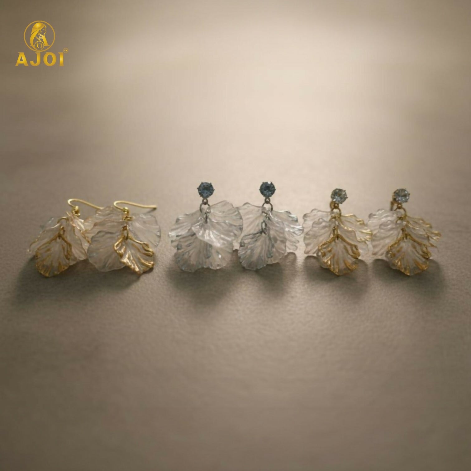 Transparent Leaf Drop Earrings Set – Elegant 3-Pair Combo in Gold & Silver
