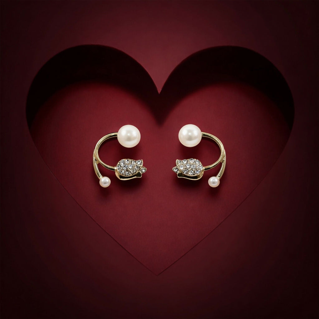 Pearl Crystal Stud Earrings – Elegant Korean Style Jewellery for Women