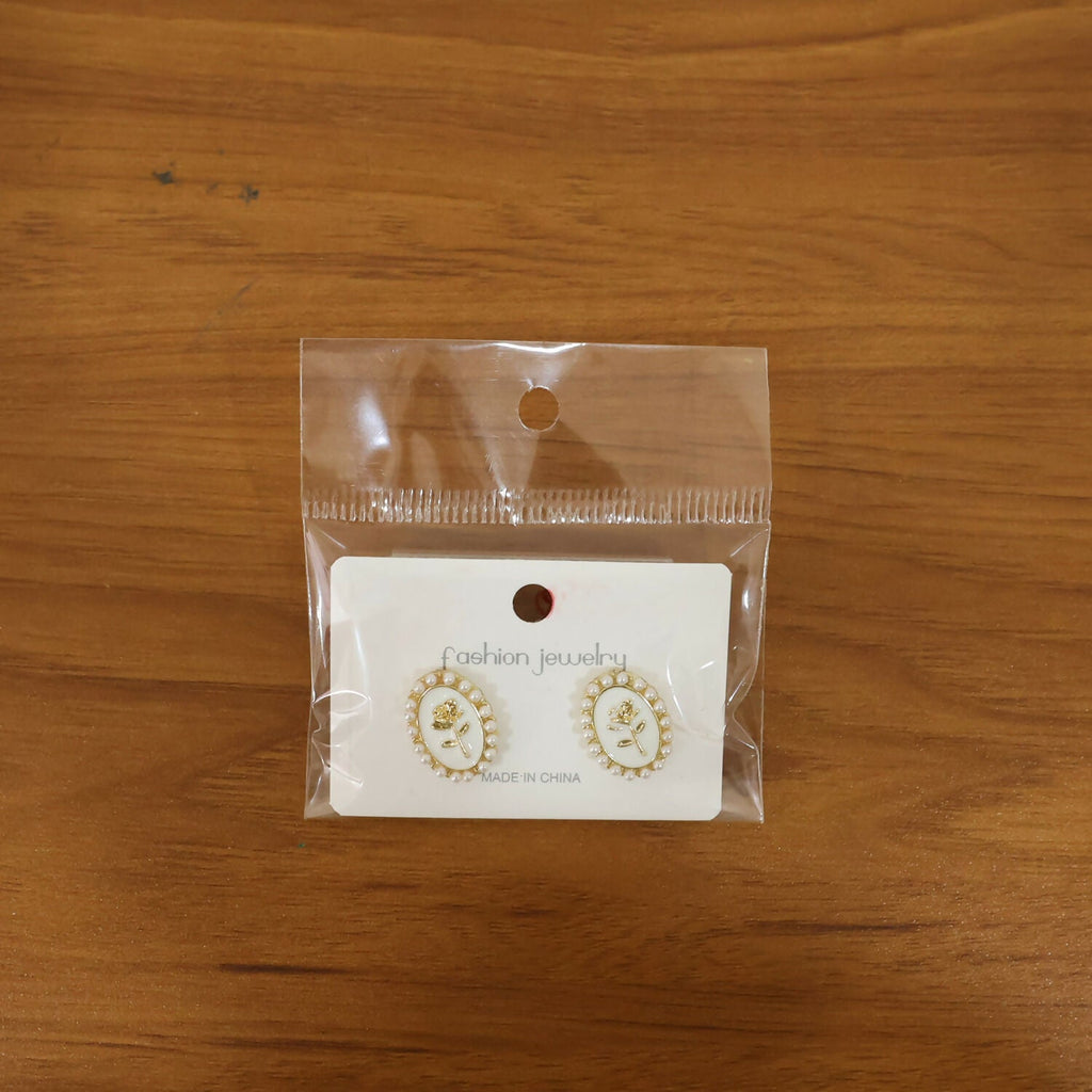 Pearl Stud Earrings – Elegant Gold Plated Rose Design for Women