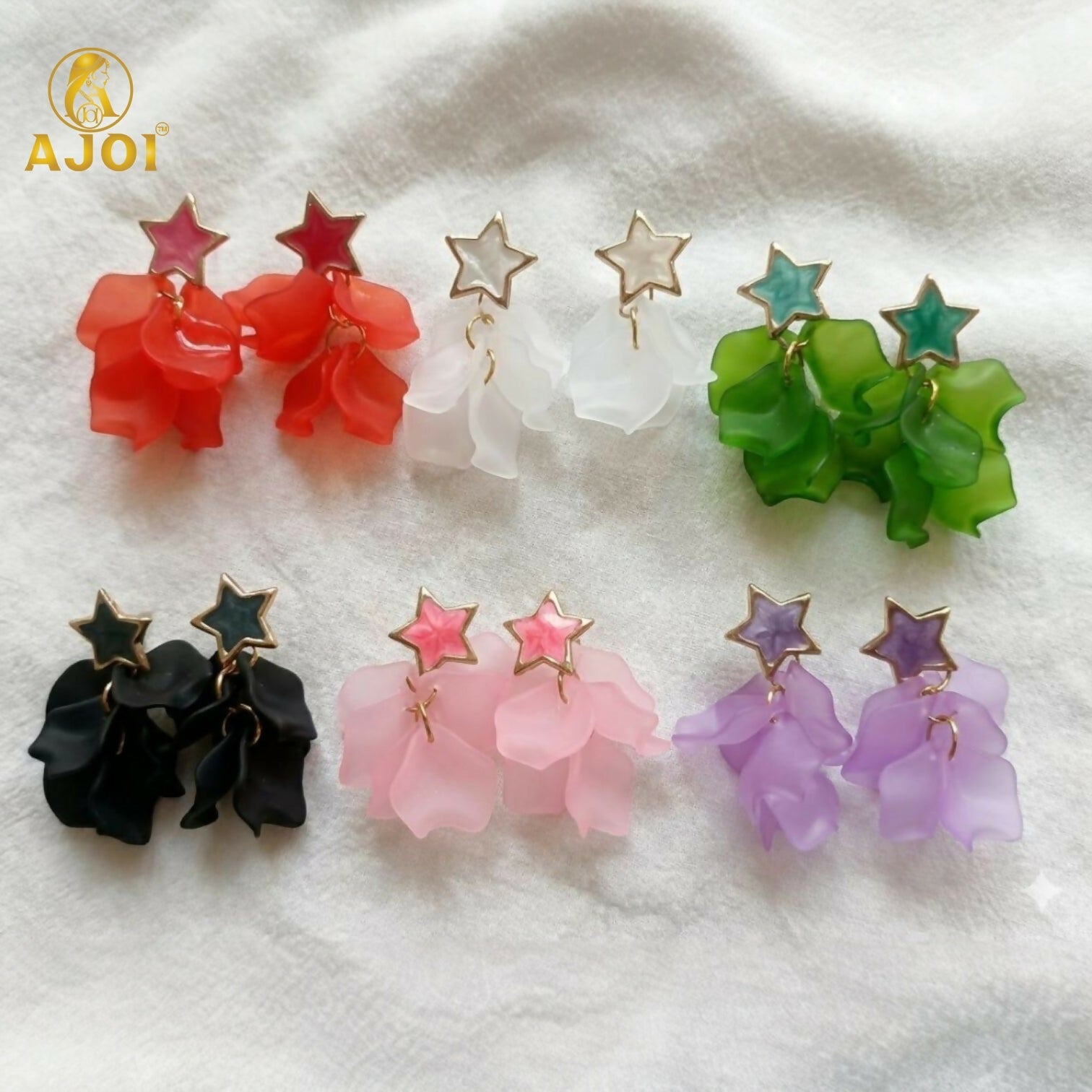 Luxury Floral Drop Earrings – Soft Matte Petal Layers with Star Studs
