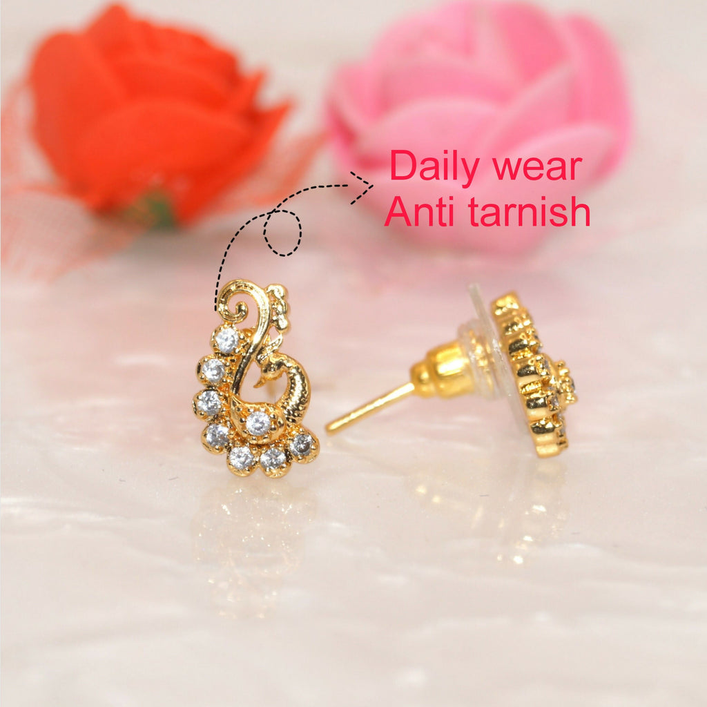 Gold Plated Stud Earrings – Modern S-Curve Swirl Design