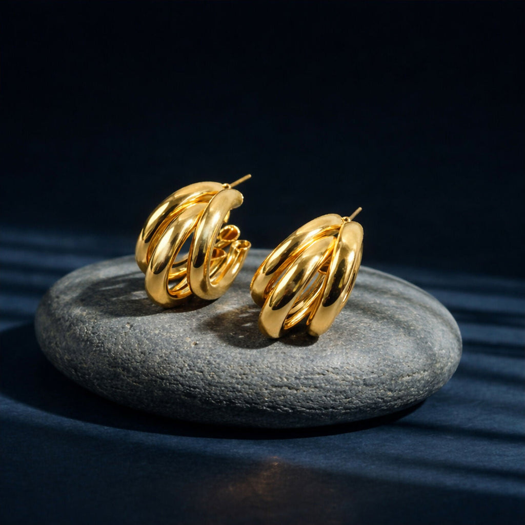Gold Plated Multi Layer Hoop Earrings – Stylish Chunky Design