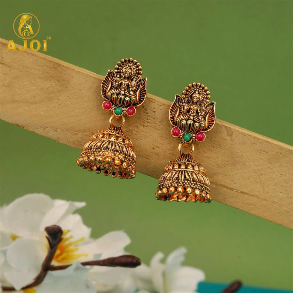 Temple Jhumka Earrings Set – Traditional Antique Gold-Plated Combo of 5