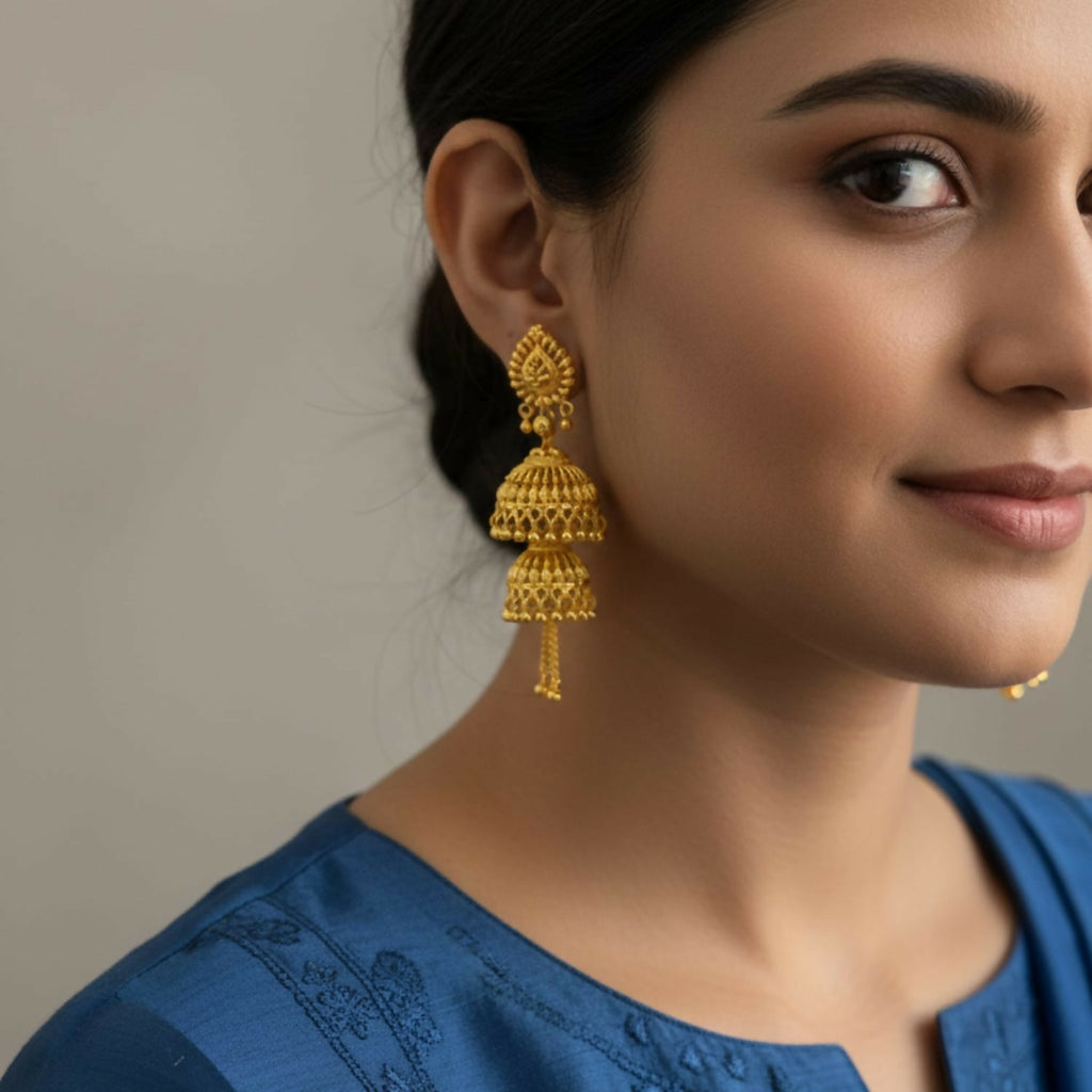 Gold Plated Jhumka Earrings – Traditional Lightweight Elegance