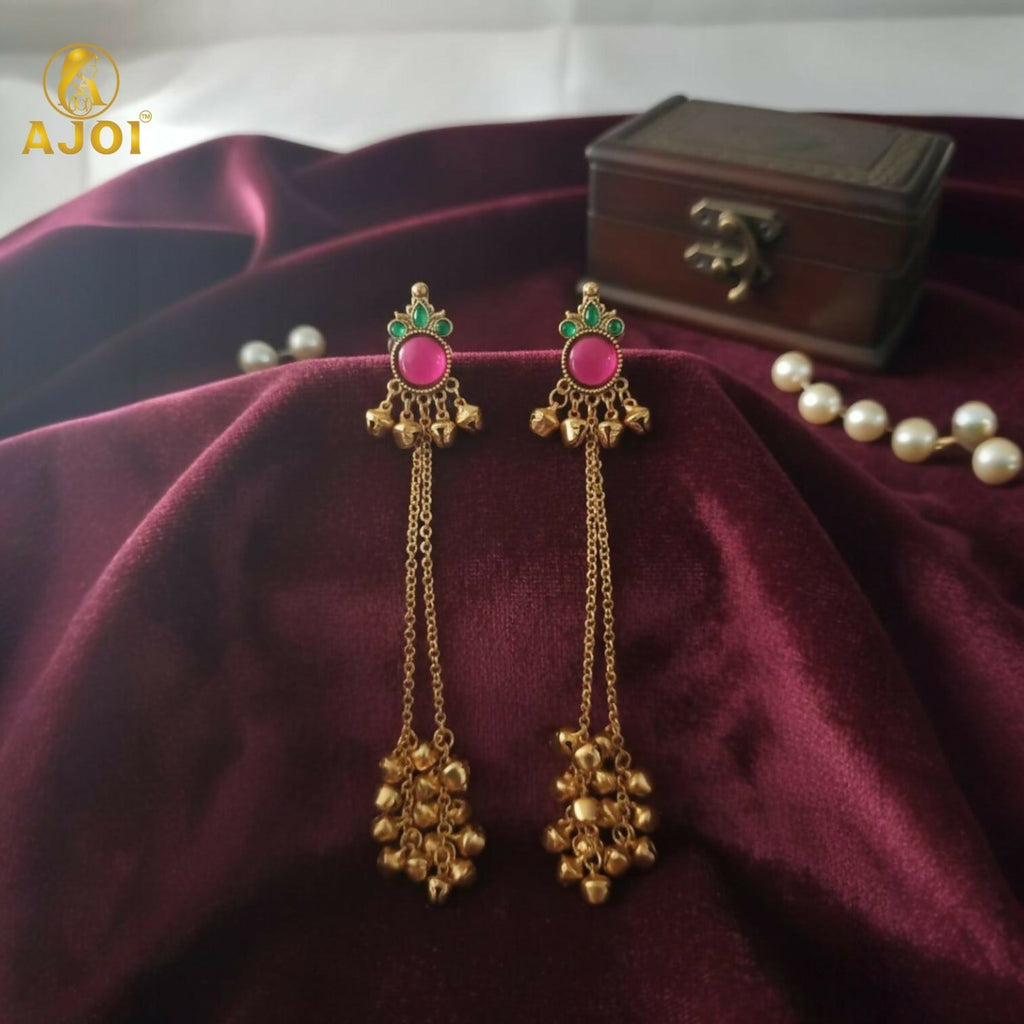 Kashmiri Ghunghroo Earrings – Regal Pink Chip Danglers