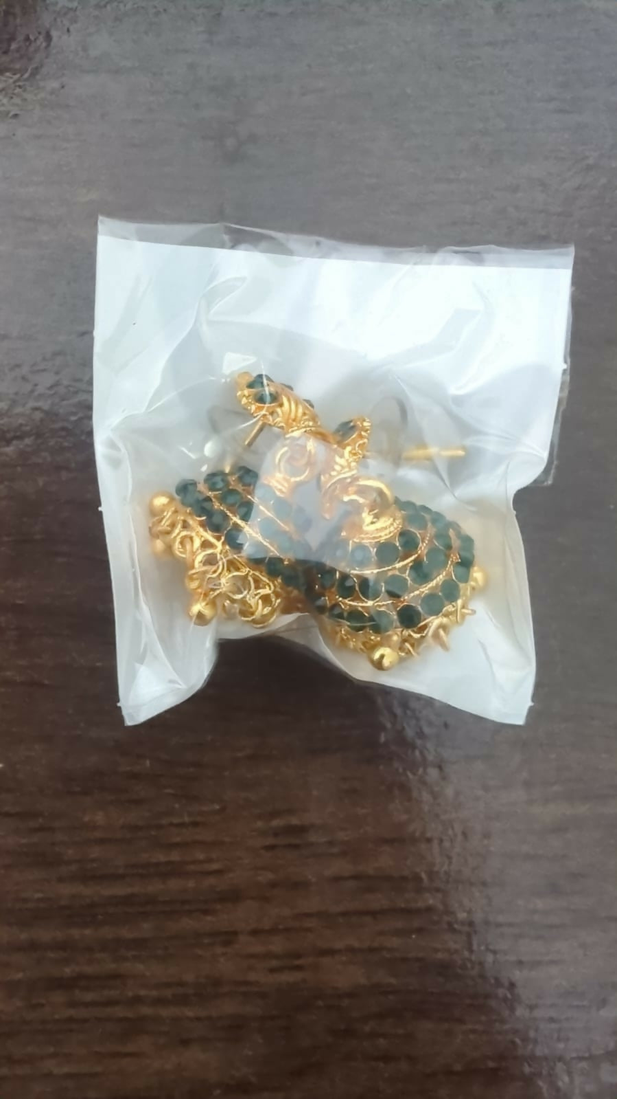 Golden Jhumka Earrings – Antique Style with Enamel Detailing
