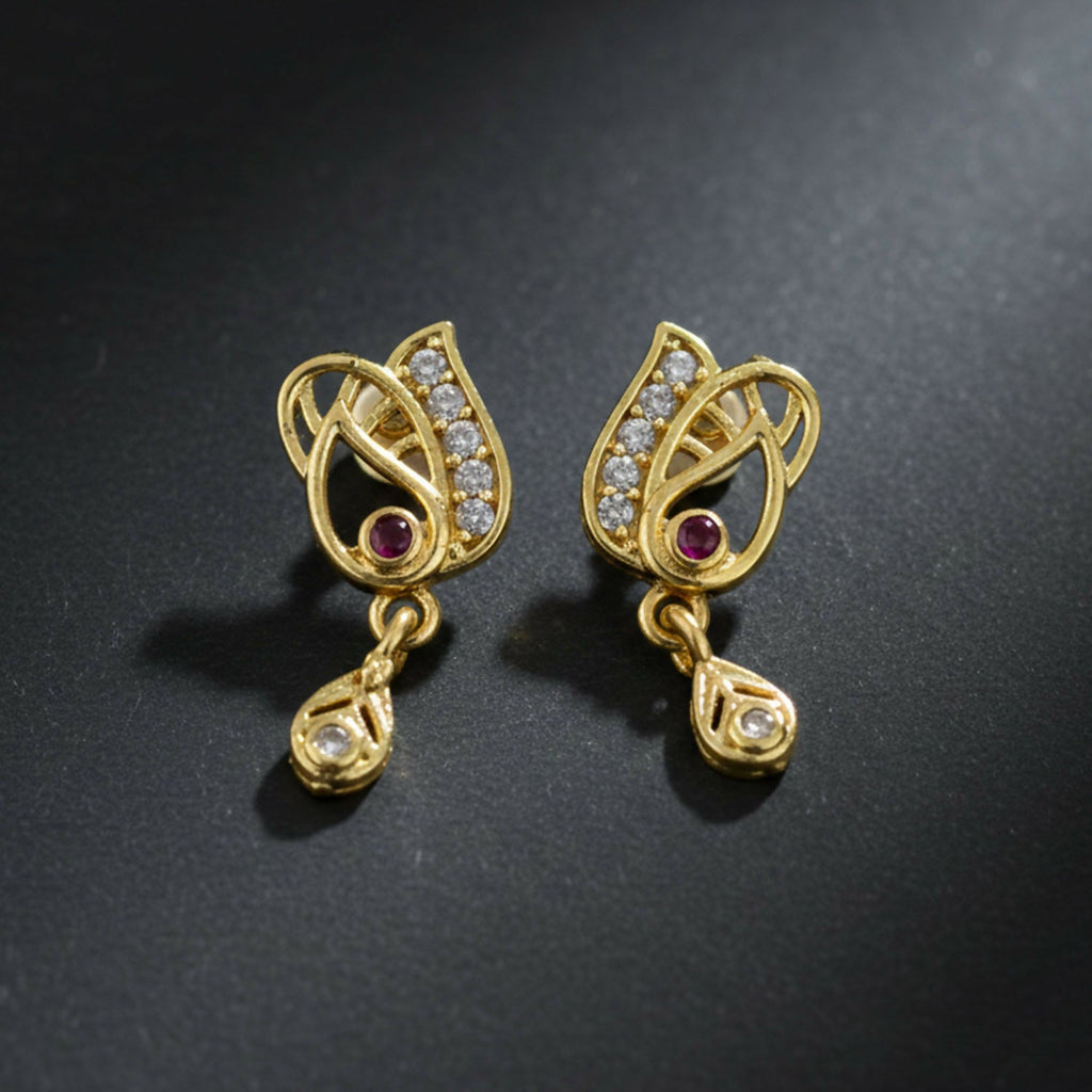 Gold Plated Ruby Accent Stud Earrings – Elegant Drop Design