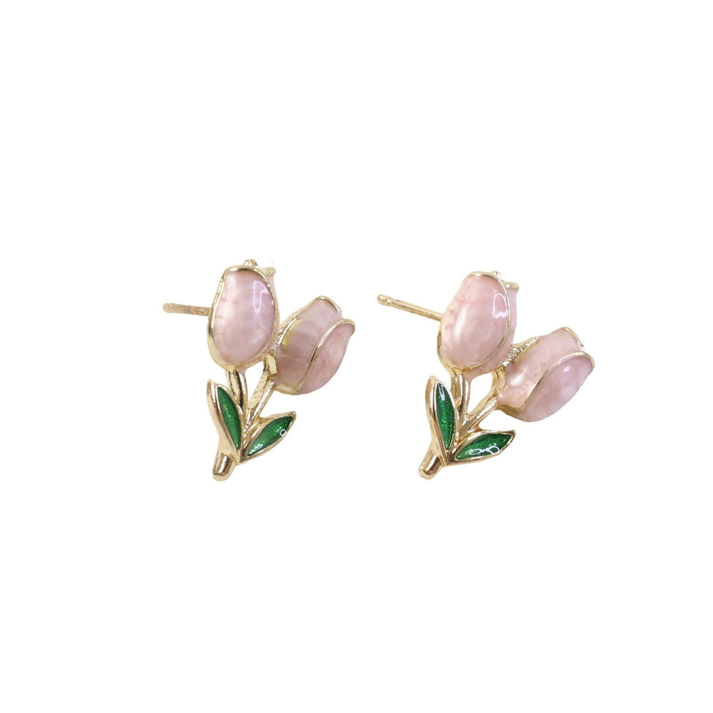 Pink Tulip Flower Stud Earrings – Elegant Korean Style Jewelry