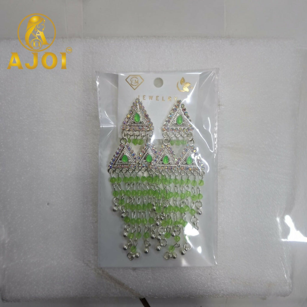 Emerald Drop Silver Statement Earrings – Elegant Beaded Tassels