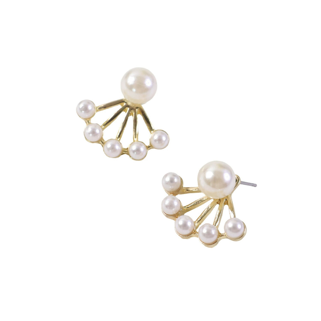 Pearl Stud Earrings – Elegant Korean Fan Design for Women