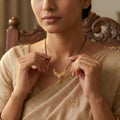 Gold-Tone Floral Pendant Mangalsutra Necklace for Women with Black Bead Chain